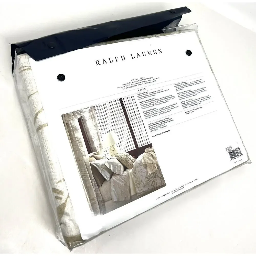 Ralph Lauren Cecily Palmetto KING Duvet Cover Tan Neutral *PACKAGE WONT CLOSE*